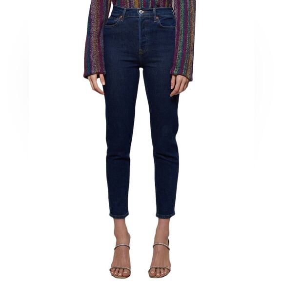 Re/Done 90s High Rise Ankle Crop Dark Rinse - Picture 1 of 9